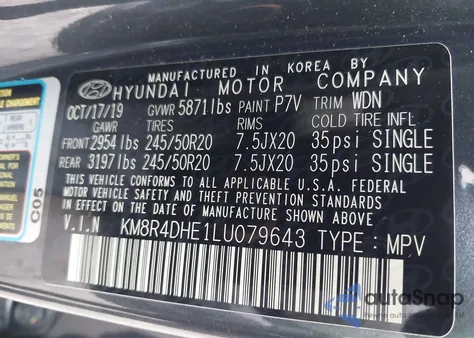 2020 Hyundai Palisade Sel из США, поврежденный, VIN KM8R4DHE1LU079643